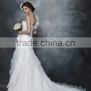 Wholesale Elegant A-line Sweetheart One Shoulder Lace Wedding Gown With Long Sleeves Wedding Bridal Dress AS284 thumbnail-3