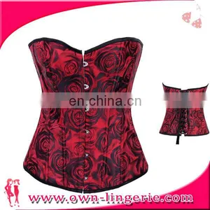 Women Red Printed Flowers Waist Trainer Shaper Latex Waist Corsets thumbnail-1