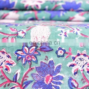 Indian 2017 Hand Block 100% Cotton Fabric Crafting Dressmaking Sewing Fabric By Meter Natural Vegetable Print Fabric thumbnail-3