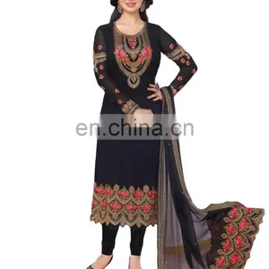 Party Wear Heavy Floral Embroidery Salwar Kameez / Latest Georgette Semi-Stitched Suits 2017 (salwar Kameez Suits) thumbnail-1