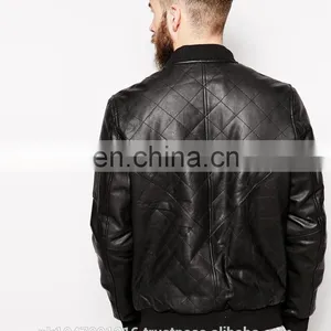New 2014 Men Leather Jacket / Genuine Leather Jacket / Sheepskin Leather Quilted Bomber thumbnail-2