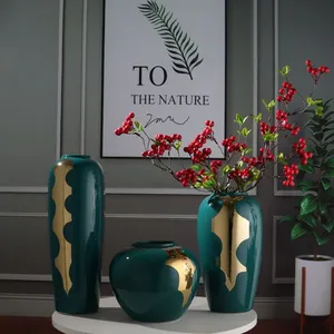 Nordic Simple Gild Creative Art Green Ceramic Plant Vase For Dining Room Outdoor Indoor thumbnail-1