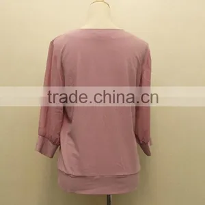 Ladies Fashion Lace Pink Chiffon Jewel Blouse thumbnail-4