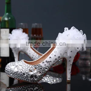 C71582A Flower Design White Crystal and Red Wedding Shoes thumbnail-1