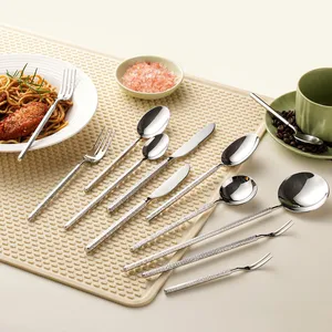 304 Stainless Steel French Steak Knife, Fork, Spoon, Forged Craft Hexagonal Handle Western Tableware Mirror Soup Spoon thumbnail-1