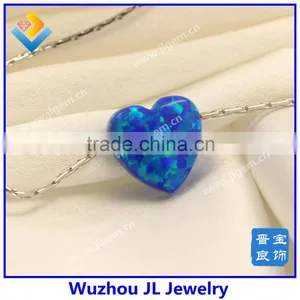 Dark Blue Synthetic Opal Heart Shape Pendant Silver Box Chain Necklace Jewelry 2016 thumbnail-4