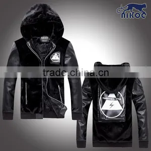 Fashion Black Men Leather Fur Jacket,Custom European Coat Fashion High Quality Leather Sleevess Jackets thumbnail-1