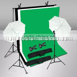 Photo Studio Lighting Kit Black White Green Backdrop Background Stand Set thumbnail-1