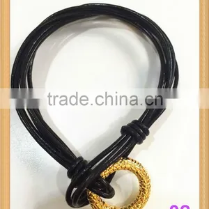 Multi Strands Black Genuine Leather Bracelets With Different Colors of Copper Closure for Women thumbnail-3