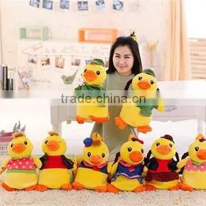 30cm Lovely Customized Yellow Stuffed Plush Strawberry Duck Doll Animal Backpack With Strawberry-printed T-shirt thumbnail-6