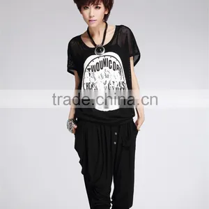 Fashion Womens Mesh Loose Blouse Tops Delicate Print Short Sleeve Summer Tee Shirts Tshirts thumbnail-2