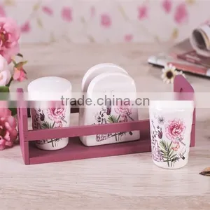 Flower Decal Napkin Holder With Salt Pepper Shakers With Pink Wooden Stand thumbnail-1