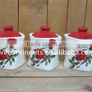 3 Pcs Ceramic Food Use Storage Jar Set With Lid thumbnail-1