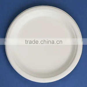 PL-09 Bleached 9 Inch Round Diposable Bagasse Paper Plates Quality Choice thumbnail-3