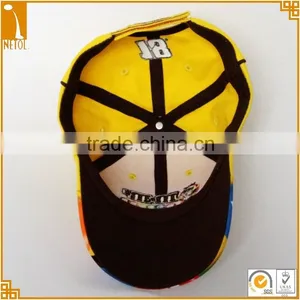 High Quality Unisex Yellow 6 Panel 100% Cotton Embroidered Custom Racing Car Baseball Cap Wholasale thumbnail-5