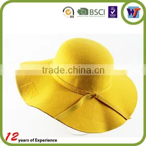 High Quality Pure Colour Design Wool Cap Felt Sombrero Hats With Silk Ribbon thumbnail-2