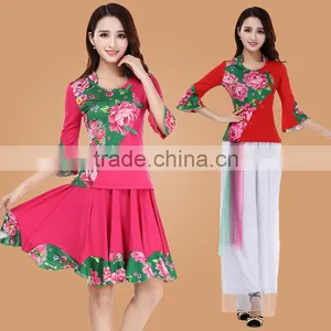 Square Dance Dress Suit Digital Printing Middle-aged and Old Spring and Summer Long, Short-sleeved Adult Performance Clothing thumbnail-2