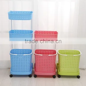 Plastic Household Laundry Basket Clothing Barrels Laundry Basket Sorter Care Rolling Cart thumbnail-1