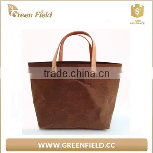 Environment Protection Kraft Paper Waterproof Durable Tote Handbags Manufacture Recycle Handbag thumbnail-2