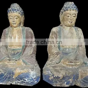 Oriental Indian Style Wooden Carved Buddism Statue Sakyamuni Statue thumbnail-1