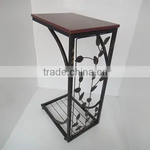 Metal and Wood Cherry Finish Decorative Vine Leaf Scroll Design Side Sofa End Table thumbnail-3
