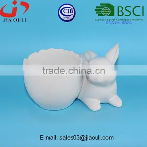 BSCI Audit Factory Animal Shape Garden Planter White Ceramic Rabbit Planter, Animal Planters thumbnail-1