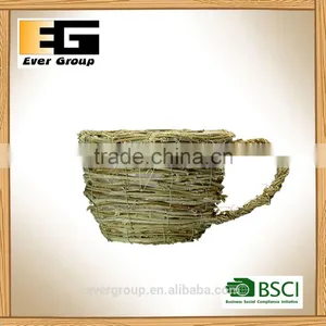 Cup Shape Natural Rattan Garden Flower Pot With Handle for Planting thumbnail-3