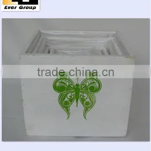 White Wash Wood Flower Pot Flower Planter With Deco. thumbnail-1