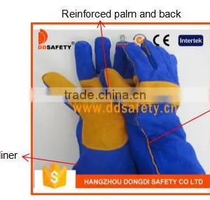 DDSAFETY Wholesale Blue Cow Split Safety Gloves Leather With Reinforced Palm And Back thumbnail-1