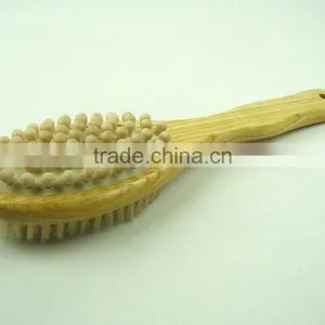 Wood Bath Brush With Natural Bristle Oval Head With Massager Dot thumbnail-1
