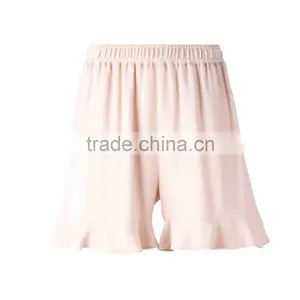 Wholesale Custom Fashion Women Summer Plain Cotton Super Soft Pink Ruffled Hem Shorts Pants thumbnail-1