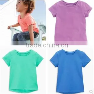 2017 Hot Sales Children Girls O-neck Short Sleeve T-shirt Pure Color thumbnail-1