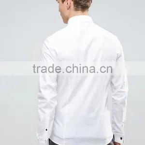 New Design Long Sleeve Cutaway Collar Mens Pre-Shrunk 97% Cotton 3% Elastane Lightweight Check Skinny Fit Casual White Shirts thumbnail-2