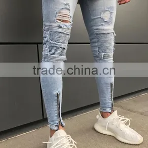 New Fashion Custom Zipper Design Top 10 Jeans Brands Men Ripped Skinny Jeans Wholesale thumbnail-4