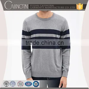 Crew Neck Preppy Style Contrast Striped Cotton Pullover Mens Latest Sweater Design thumbnail-1