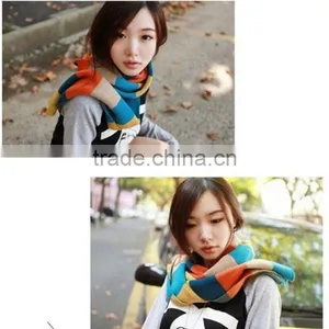 High Quality Colorful Stripe Long 180cn Wool Women Autumn and Winter Wear Rainbow Knit Scarf Fashion thumbnail-3