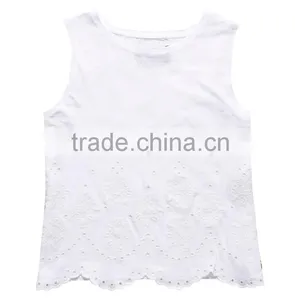 2017 China Shandao High Quality New Fashion Model Sleeveless White Round Neck Cotton Girls Cool Summer Tops thumbnail-5