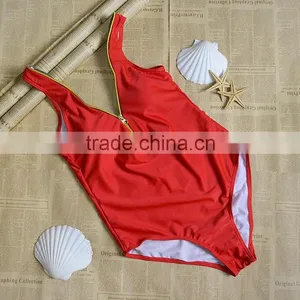 2016 Sexy Hot Women Red Zipper One Piece Swimwear thumbnail-4