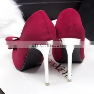 2015 New Office Ladies Red/Green/Black Color Shallow Mouth Bow Pointed Plus Size High Heel Shoes Fashion Suede Heels thumbnail-3