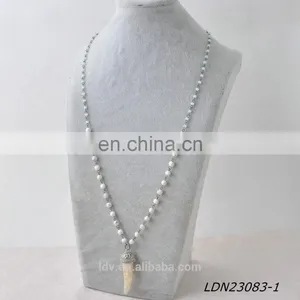 Fabulous Natural Stone Horn Pendant Bohemian Vintage Long Beaded Charm Agate Necklace for Women thumbnail-1