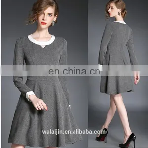 High Quality Long Sleeve Tweed Spring Dress Above Knee, Wholesale Dress Fashion thumbnail-1