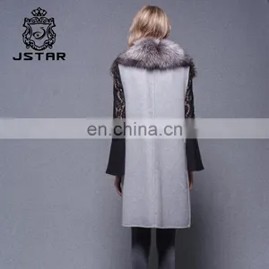 Cashmere Long Vest Women Autumn Sleeveless Fleece Trench Coat With Big Fur Collar thumbnail-5