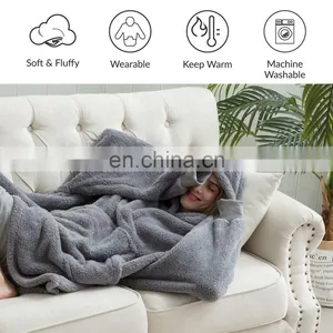 Versatile Microfiber Polyester Fabric Fluffy Lightweight Durable Wearable Sherpa Blanket thumbnail-5