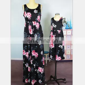 2019 Summer Mother and Child Dress The Parent-child Attire Floral Print Sleeveless Long Dress (this Link for WOMAN) thumbnail-2