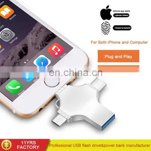 USB 2.0 Flash Drive Metal USB Memory Stick Drive FOUR Functions in One U Flash Disk for IPhone/iPad/android/PC thumbnail-1