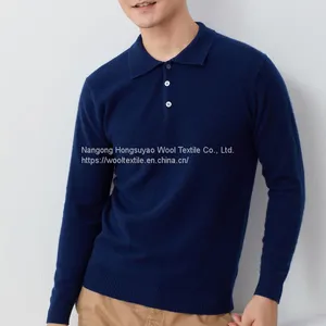 High Quality Polo Collar Long Sleeve Wool Cashmere Thick Jumper Sweater thumbnail-2
