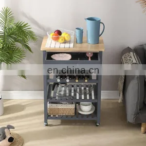 Living Room Wooden Movable Stainless Steel 4-tier Kitchen Storage Shelf / Holders & Racks Organizer Rack With Drawer thumbnail-4