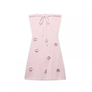 2025 Women's European and American Spring New Product: Three Dimensional Flower Chest Strap Knitted Strapless Dress thumbnail-1