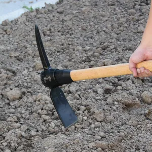 Heavy Duty Rail Steel Pick Axe Mattock Tool for Mining Digging Soil and Construction Work With Wooden Handle thumbnail-4