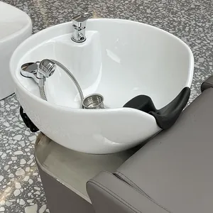 Japanese Shampoo Barber Chair With Ceramic Basin Hydraulic Lift Half Lying 300kg Capacity thumbnail-4